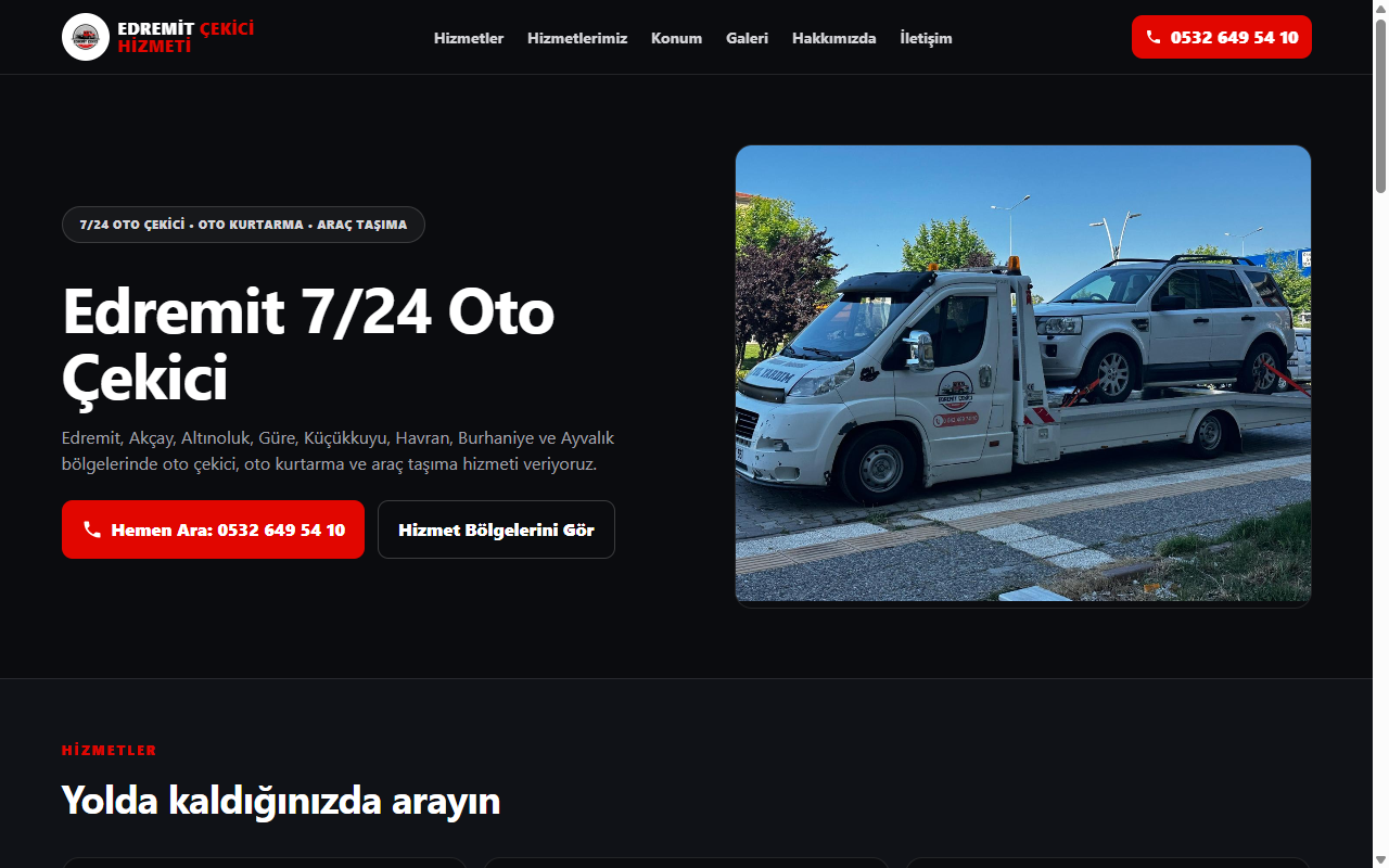 Edremit 7/24 Oto Çekici ve Yol Yardım Sitesi